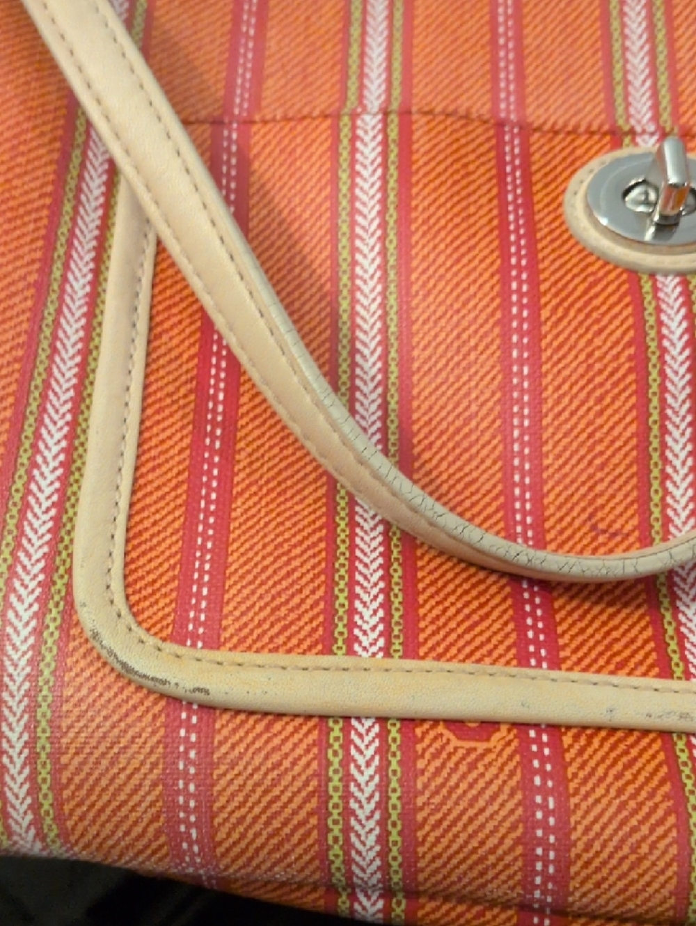 Coach Orange and Pink Stripe Canvas Shoulder Bag with Cream Trim - Picture 16 of 16